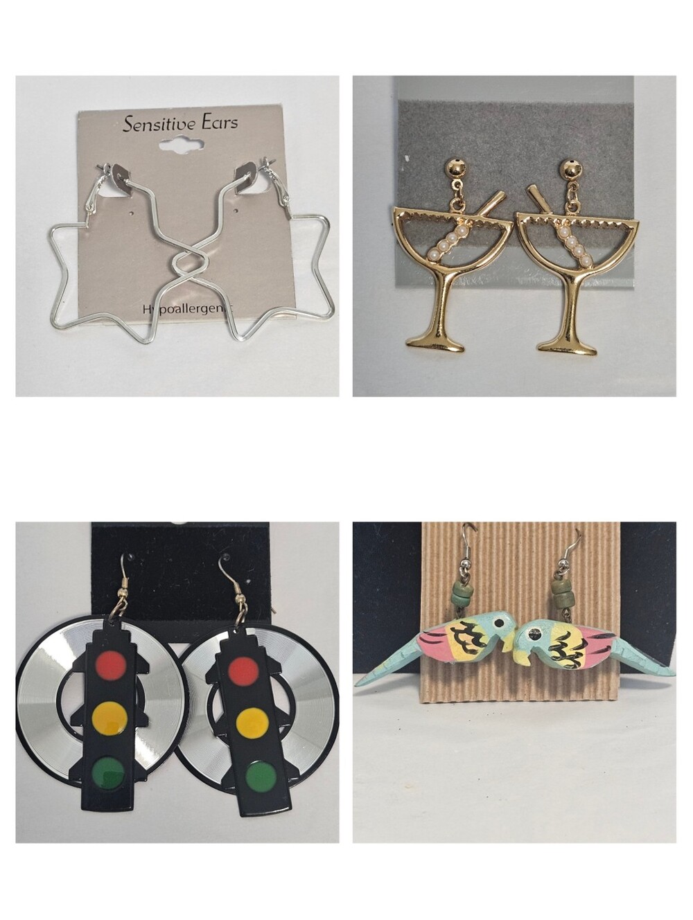 Vintage Novelty Earring Lot of 4 A.J. Morgan Pearl Martini Star Parrot